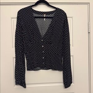 Free People Black and White Fitted Buttoned Blouse